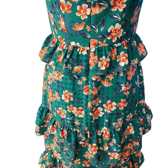 Tularosa Kelly Green Floral Ruffle Gingham Tiered Back Zip Lily Dress Women S - Picture 7 of 10